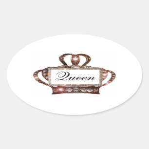 "Queen" Tiara Label Stickers Ovalt Klistermärke