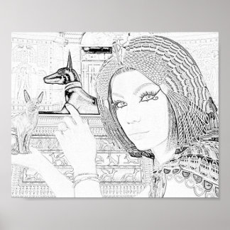 Queen with Pet Coloring Page Poster