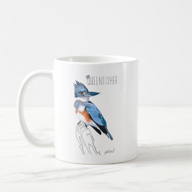 Queenfisher (Belted Kingfisher) Kaffemugg (Vänster)