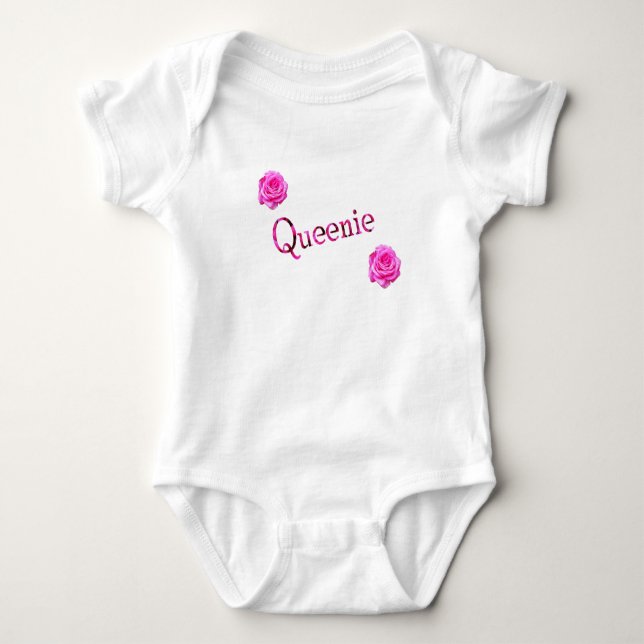Queenie, Namn, med Rosa ros, Baby Bodykostym T Shirt (Framsida)