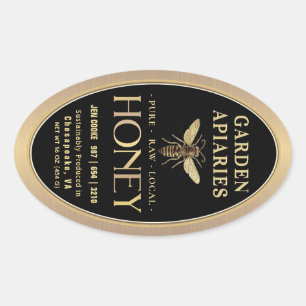 Queenline 16 och 32oz Black honey Burk Queen Bee Ovalt Klistermärke
