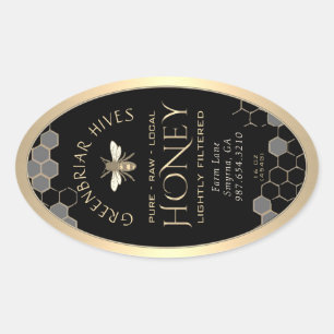 Queenline Honungsetikett 16/32oz Honeycomb Bee Bla Ovalt Klistermärke