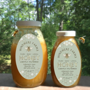 Queenline Honungsetikett 16/32oz Honeycomb Bee Sag Ovalt Klistermärke