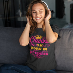 Queens är född i september Faux Glitter Birthda T Shirt