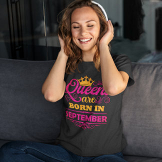 Queens är född i september Faux Glitter Birthda T Shirt