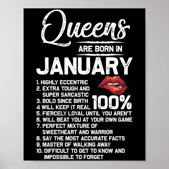 Queens Are Born in January Birthday Gifts Poster (Framsidan)
