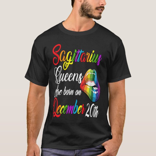Queens Are Born on December 20th Rainbow Lips Sagi T Shirt (Framsida)