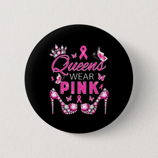 Queens Bära Rosa Breast Cancer Awareness Ribbon Su Knapp (Framsida)