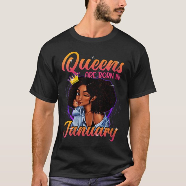 Queens Born Janut Shirt Black Girl Birthday T Shirt (Framsida)