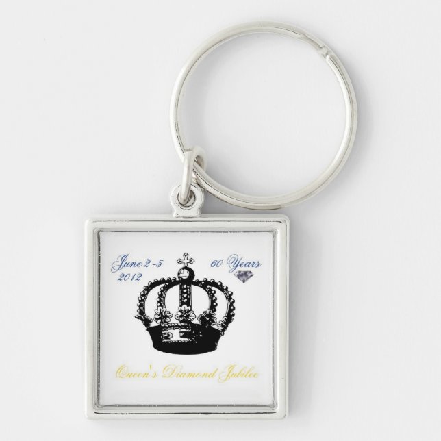 Queens Diamond Jubilee 2012 Keychain Fyrkantig Silverfärgad Nyckelring (Framsidan)