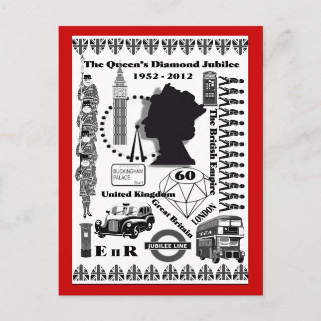 Queens Diamond Jubilee Minnesvykort Vykort (Framsida)