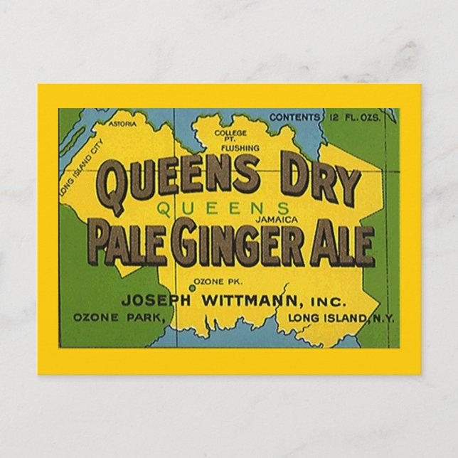 Queens Dry Blek Ginger Ale Ozone Park POSTCARD Vykort (Framsida)
