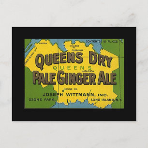 Queens Dry Ginger Ale Vintage NY stadsområde karta Vykort