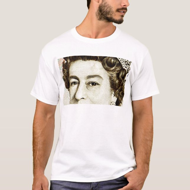 Queens Elizabeth II on 50 pound note. Tee Shirt (Framsida)