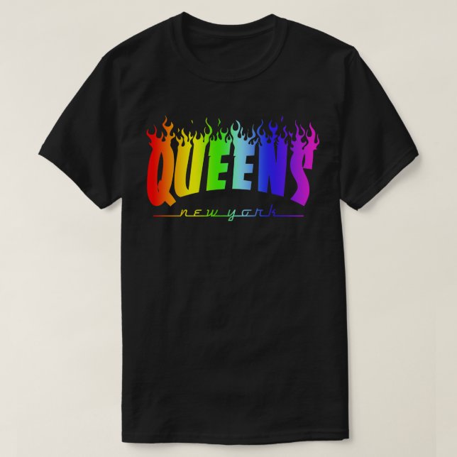 Queens HBTQ Pride Flaming Parodi Trasher Mashup  T Shirt (Design framsida)