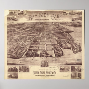 Queens New York 1915 Antique Panoramic Karta Poster