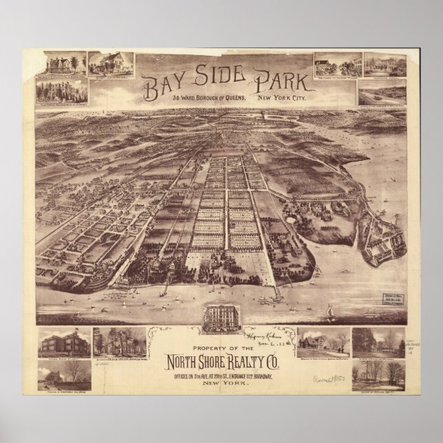 Queens New York 1915 Antique Panoramic Karta Poster (Framsidan)