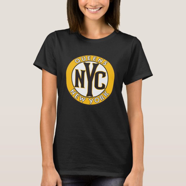 Queens New York Amber and Black Circle Sign T Shirt (Framsida)