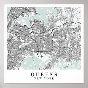 Queens New York Blue Vatten Street Karta Poster