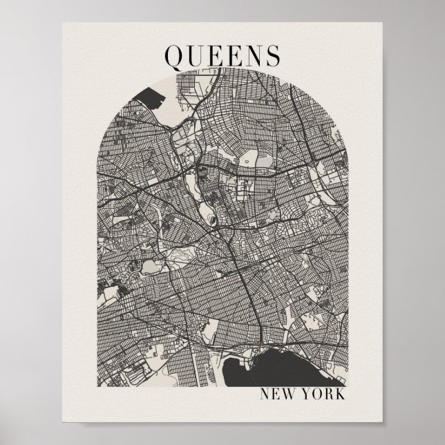 Queens New York Boho Arch Beige Street Karta Poster (Framsidan)