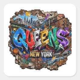 Queens New York Graffiti Väggkonst Fyrkantigt Klistermärke