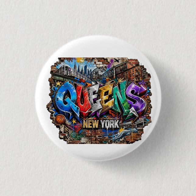Queens New York Graffiti Väggkonst Knapp (Framsida)