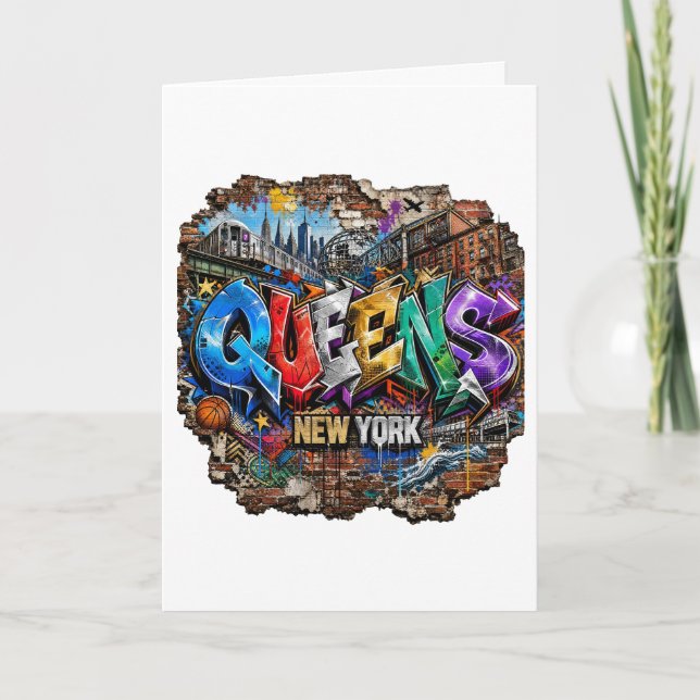 Queens New York Graffiti Väggkonst Kort (Framsida)