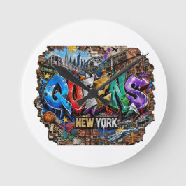 Queens New York Graffiti Väggkonst Rund Klocka