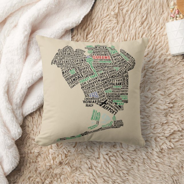 Queens New York, NYC Ord Art Karta Kudde (Filt)