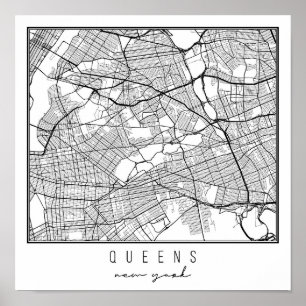 Queens New York Street Karta Poster