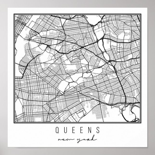 Queens New York Street Karta Poster (Framsidan)