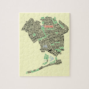 Queens NYC Typography Karta Jigszle Puzzle Pussel