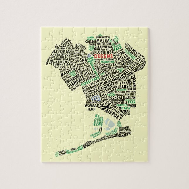 Queens NYC Typography Karta Jigszle Puzzle Pussel (Vertikal)