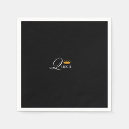 "Queen's Touch: Black Napkin with Bold 'Queen'  Pappersservett