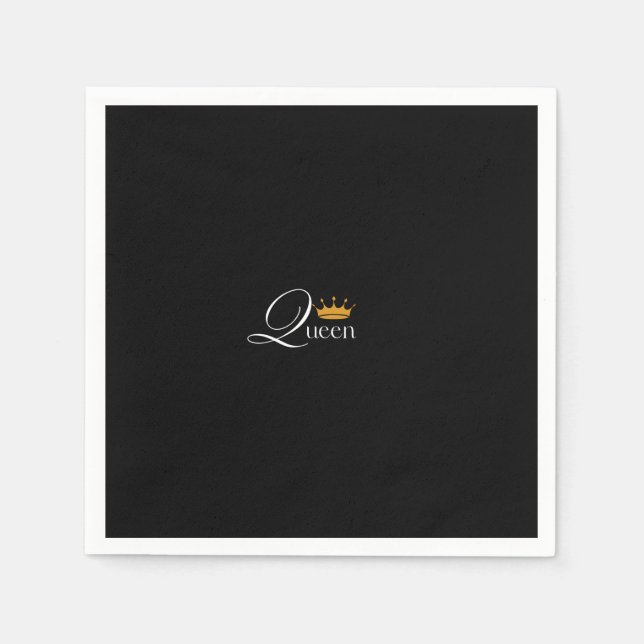 "Queen's Touch: Black Napkin with Bold 'Queen'  Pappersservett (Framsidan)