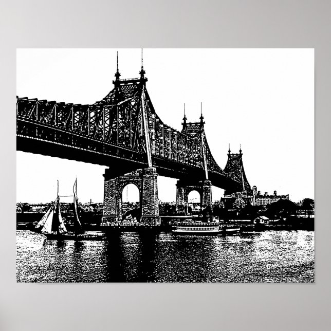 Queensboro Bridge Boats Ocean nautical art Poster (Framsidan)