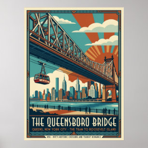 Queensboro Bridge Queens New York City Spårväg Poster