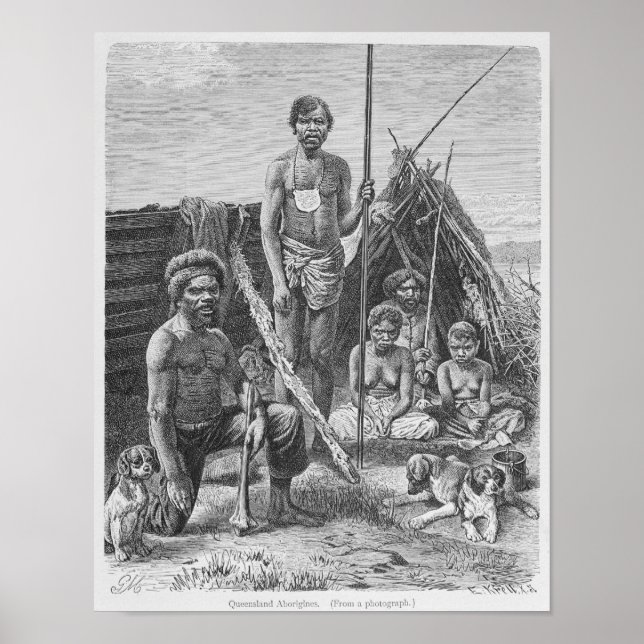 Queensland aborigines ingraverade från ett fotogra poster (Framsidan)