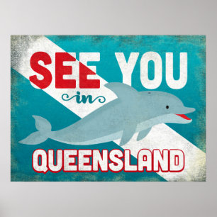 Queensland Dolphin - Retro Vintage resor Poster