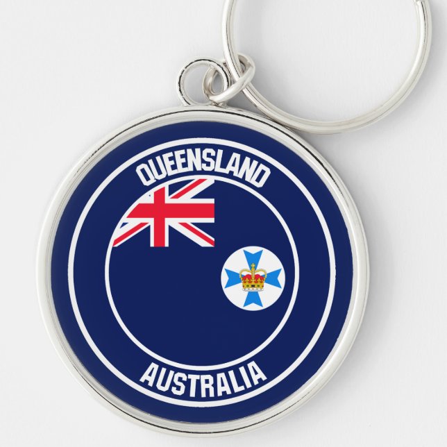 Queensland Round Emblem Rund Silverfärgad Nyckelring (Framsidan)