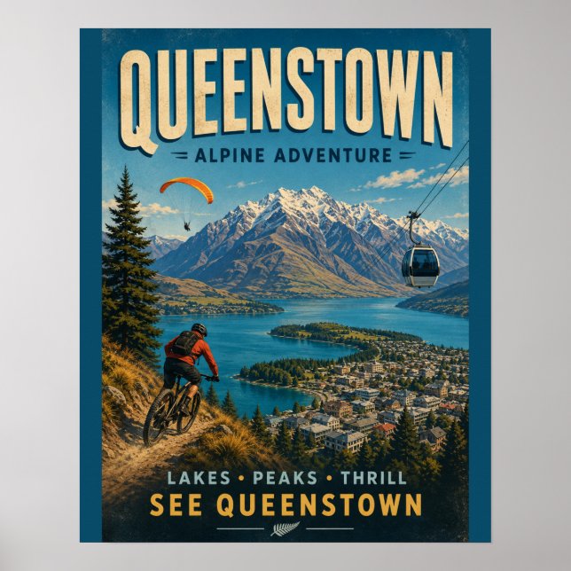 Queenstown Alpine Äventyrs Digital Konsttryck Poster (Framsidan)