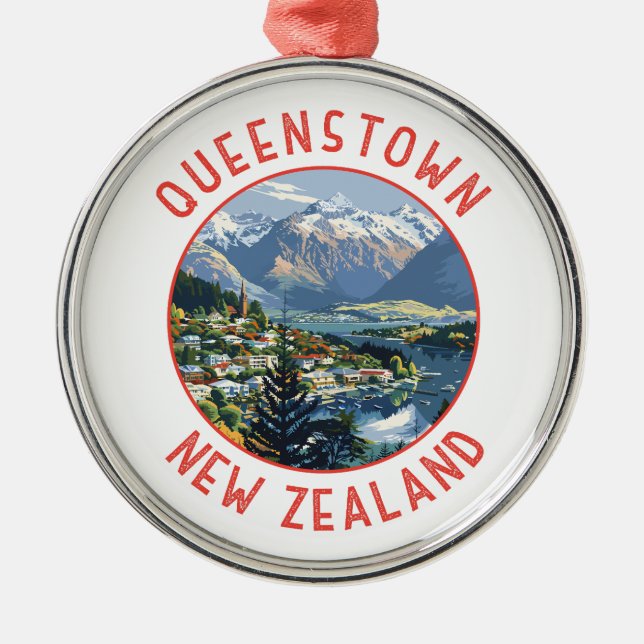 Queenstown New Zealand Retro Distress Circle Julgransprydnad Metall (Framsidan)
