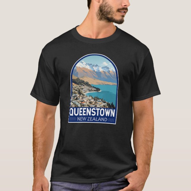 Queenstown New Zealand Travel Art Vintage T Shirt (Framsida)