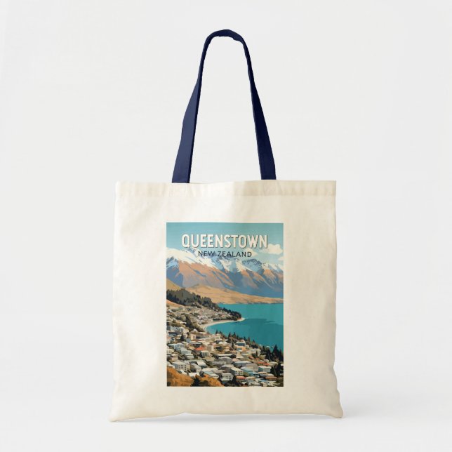 Queenstown New Zealand Travel Art Vintage Tygkasse (Framsidan)