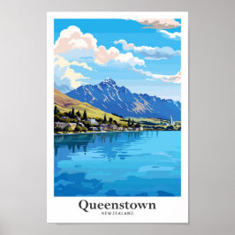 Queenstown New Zealand Vintage resor Illustration Poster