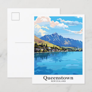 Queenstown New Zealand Vintage resor Illustration Vykort