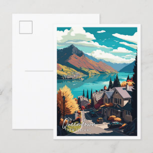 Queenstown New Zealand vintage resor illustration Vykort