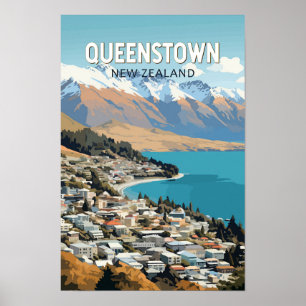 Queenstown Nya Zeeland Resa Konst Vintage Poster