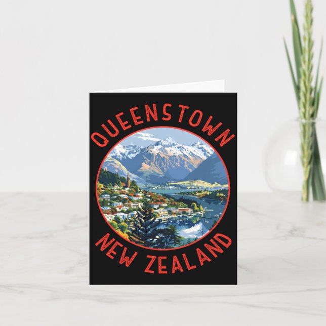 Queenstown Nya Zeeland Retro Distressed Circle  Kort (Framsida)