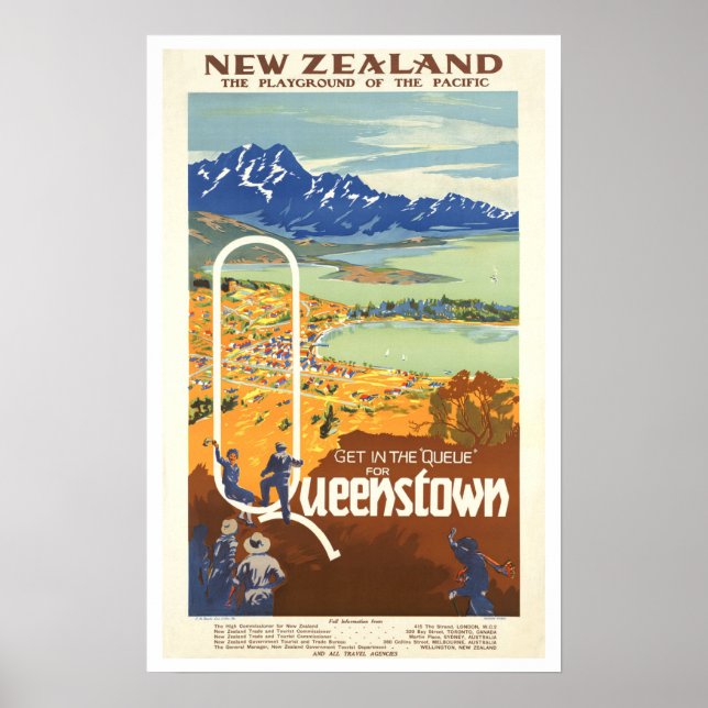 Queenstown, Nya Zeeland ~ Vintage resor Poster (Framsidan)